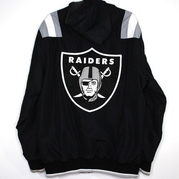 NFL Mens Big Logo Spell Out Oakland Raiders Hooded Reversible Jacket A1531 - Picture 1 of 14